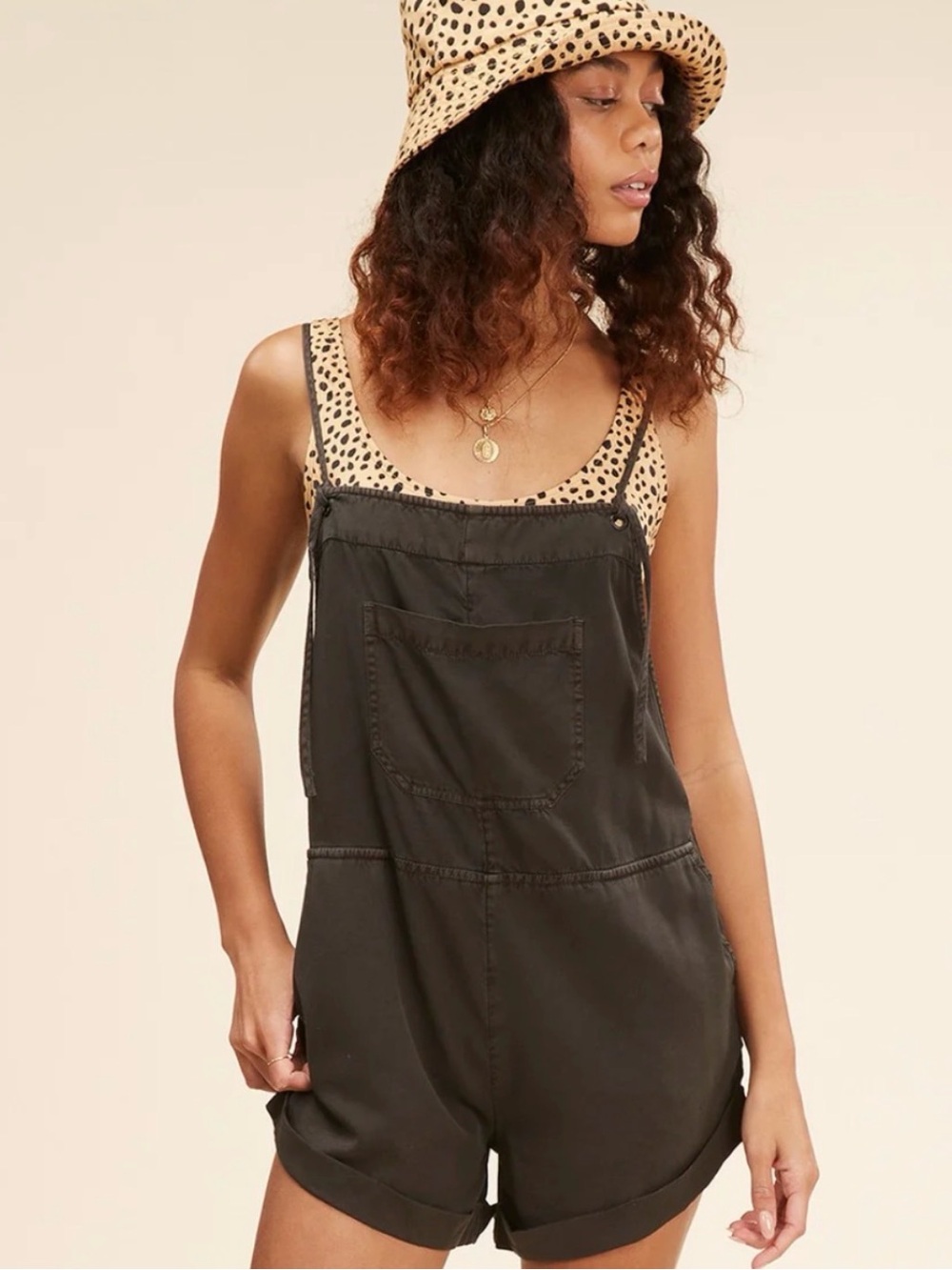Billabong Washed Black Short Romper Overalls
